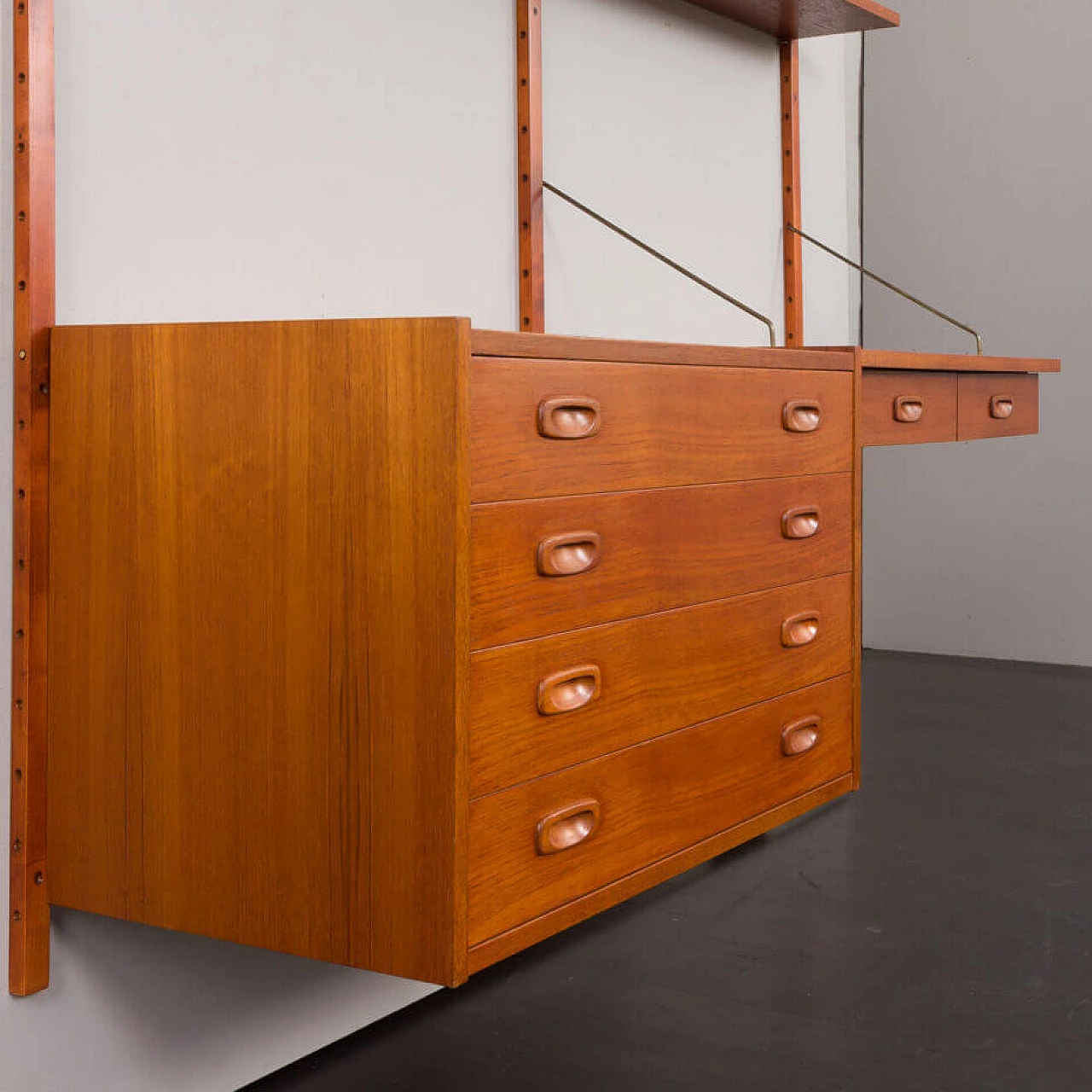 Danish teak wall-mounted bookcase with desk and drawer unit by Preben Sorensen for PS Systems, 1960s 11