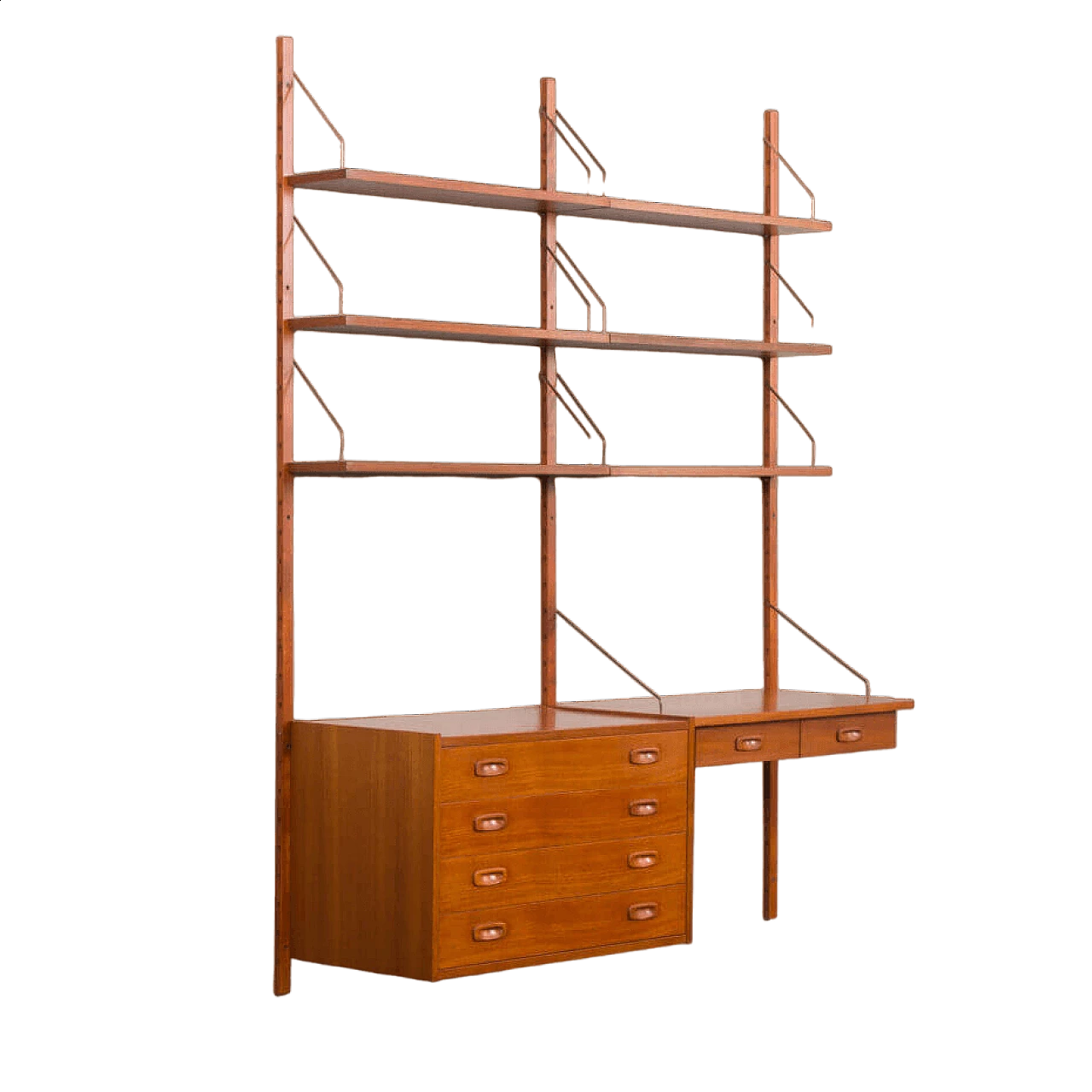 Danish teak wall-mounted bookcase with desk and drawer unit by Preben Sorensen for PS Systems, 1960s 17