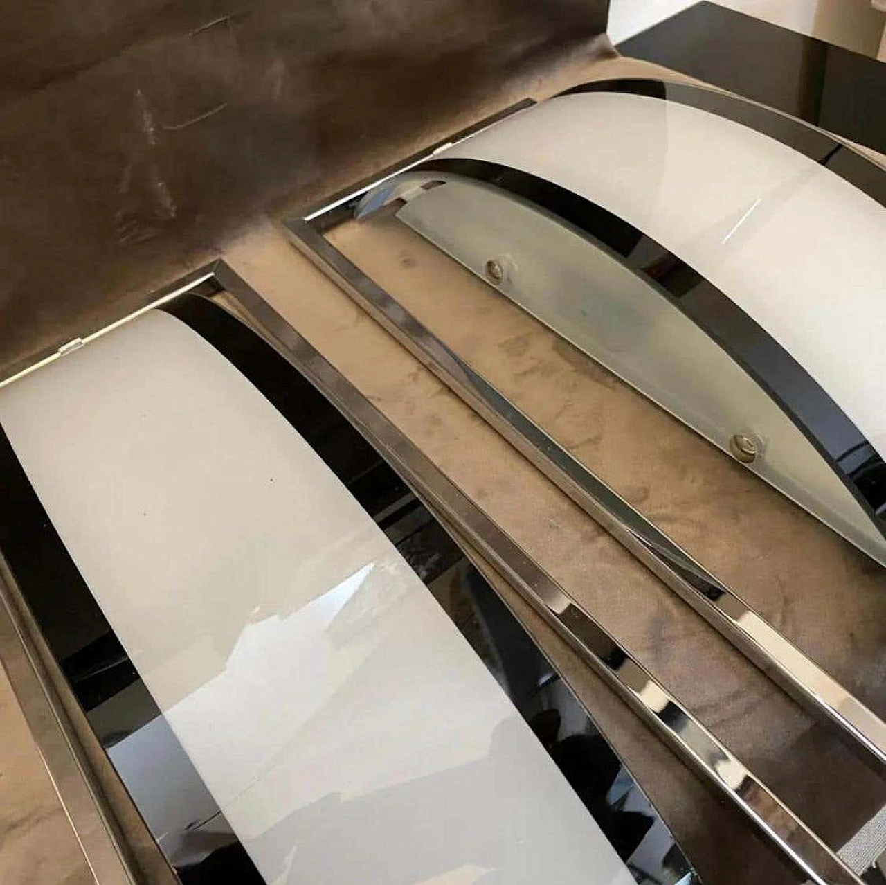 Coppia di lampade da parete rettangolari in vetro e metallo cromato, anni '80 4