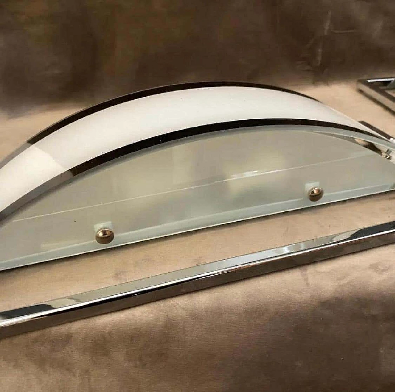 Coppia di lampade da parete rettangolari in vetro e metallo cromato, anni '80 5