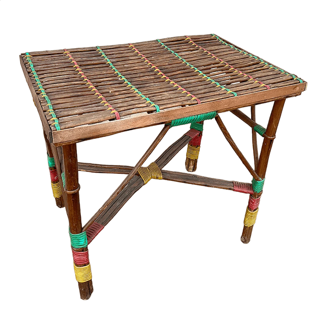 Tavolino in bambù con dettagli multicolore, anni '50 9