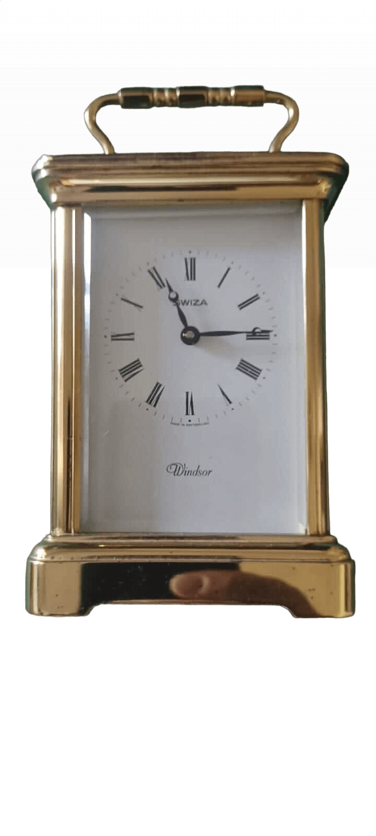 Gilded brass and glass Swiza Windsor carriage clock, 1970s 8