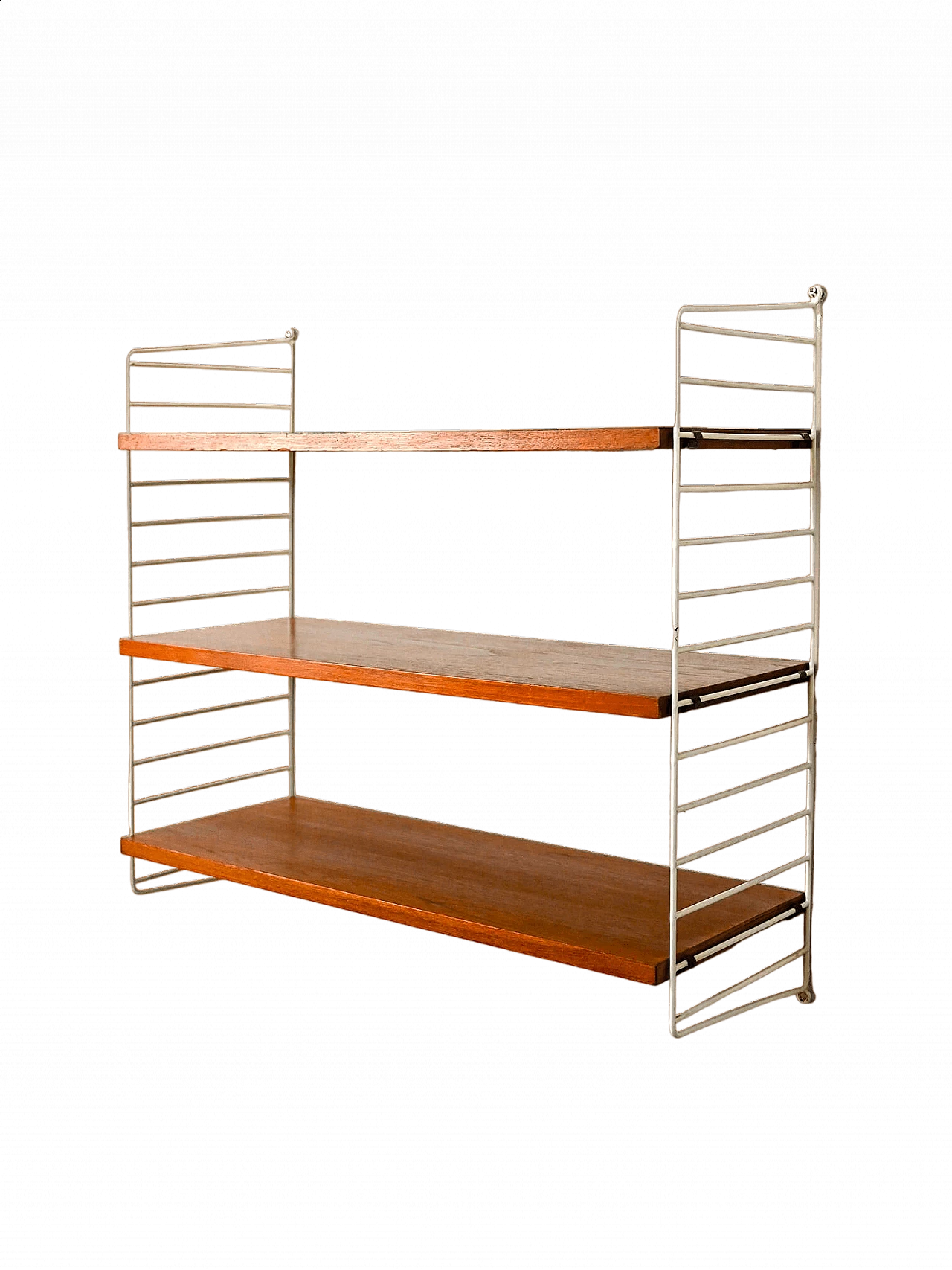 Swedish wall-mounted bookcase with wooden shelves, 1960s 10