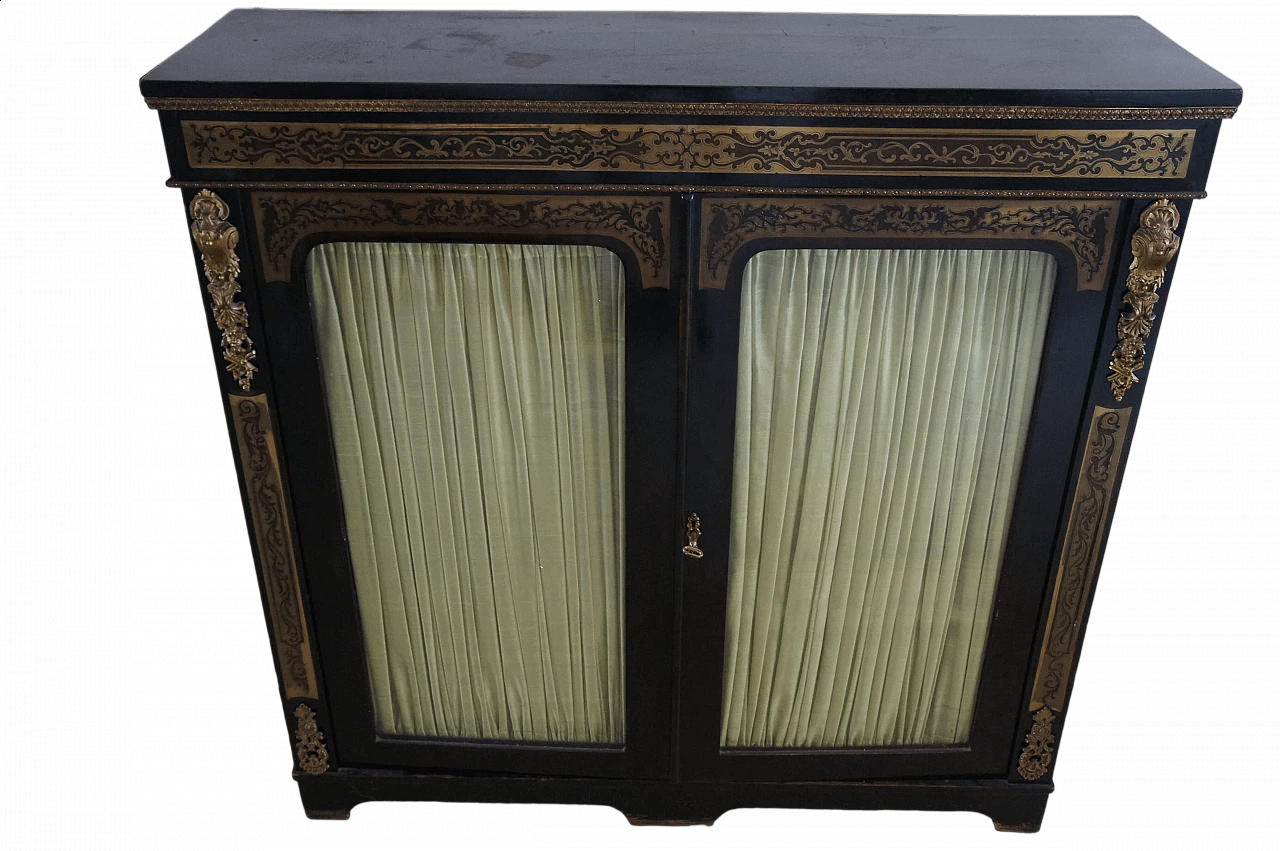 Ebony and walnut sideboard with showcase in the style of Andre Charles Boulle, 19th century 13