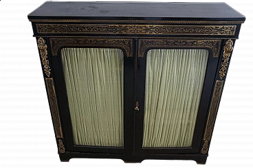 Ebony and walnut sideboard with showcase in the style of Andre Charles Boulle, 19th century