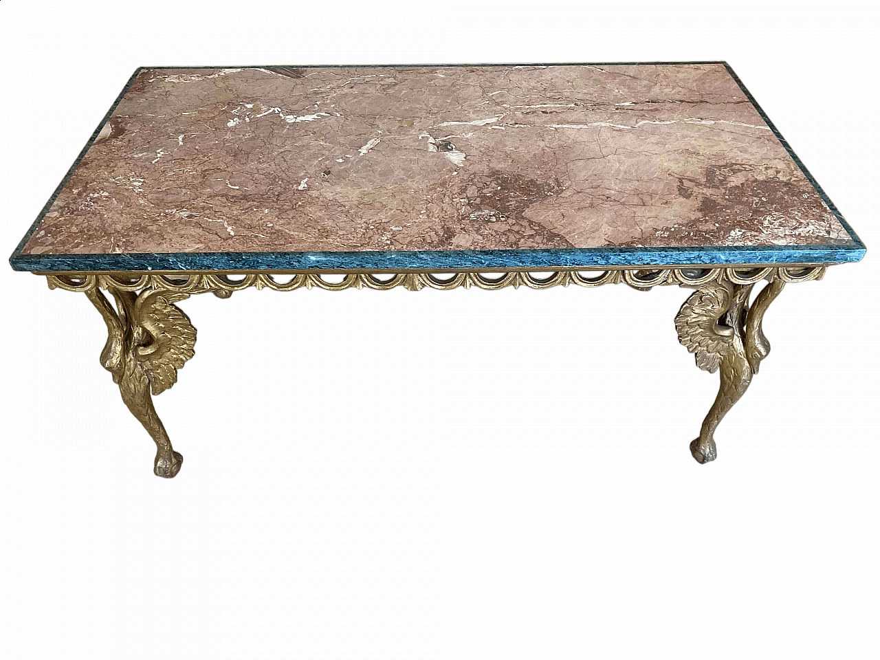 Tavolino in legno con piano in marmo Rosso Imperiale e Verde Alpi, '800 5