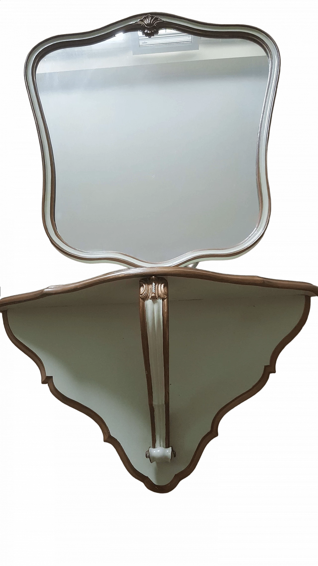 Specchiera da parete con mensola in legno, anni '50 6