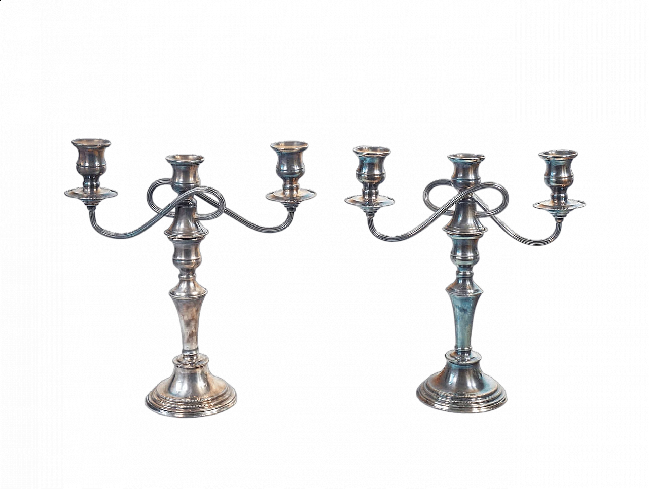 Pair of Old Sheffield three-light candelabra in silver plate, early 20th century 12
