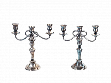 Pair of Old Sheffield three-light candelabra in silver plate, early 20th century