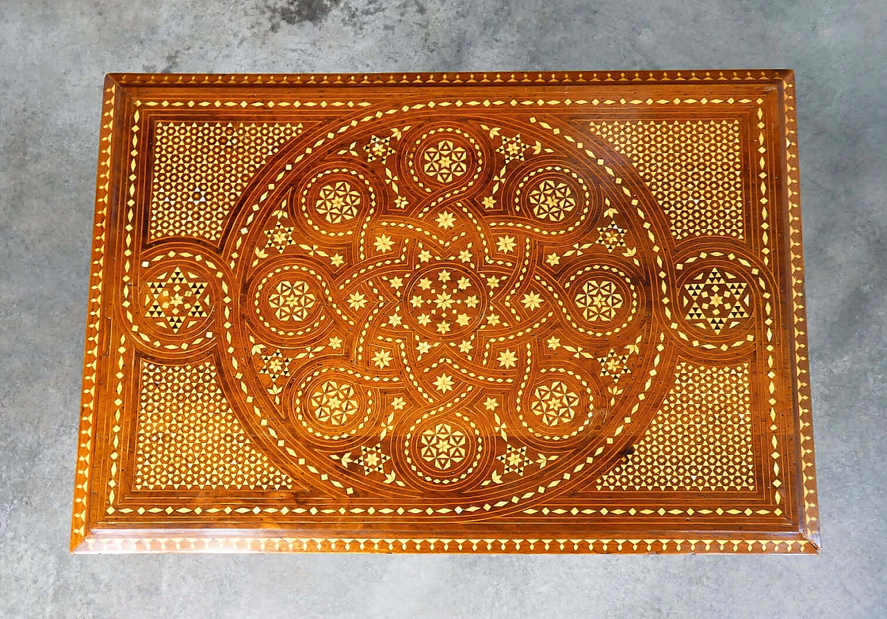 Carthusian-inlaid wooden coffee table in the style of Adriano Brambilla, late 19th century 3