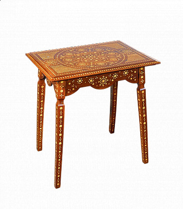 Carthusian-inlaid wooden coffee table in the style of Adriano Brambilla, late 19th century