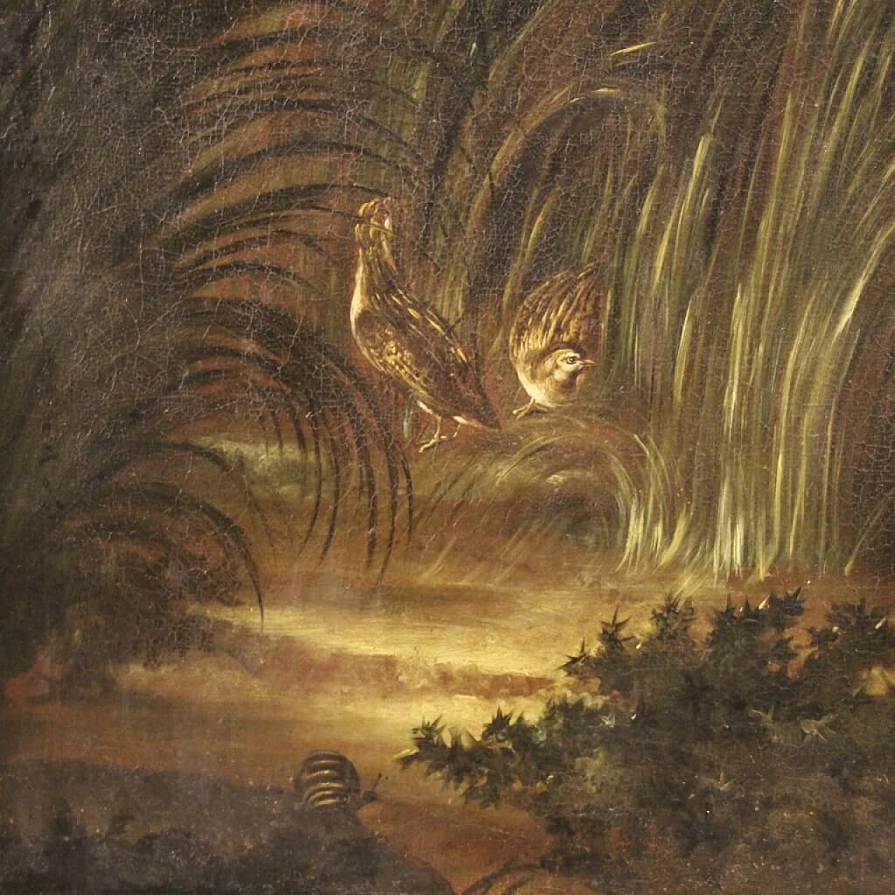 Landscape with hunting dogs and partridges, oil painting on canvas, 18th century 5