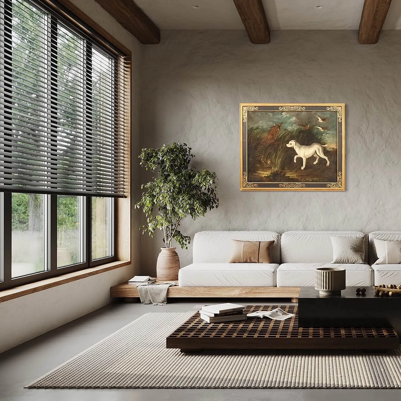 Landscape with hunting dogs and partridges, oil painting on canvas, 18th century 8