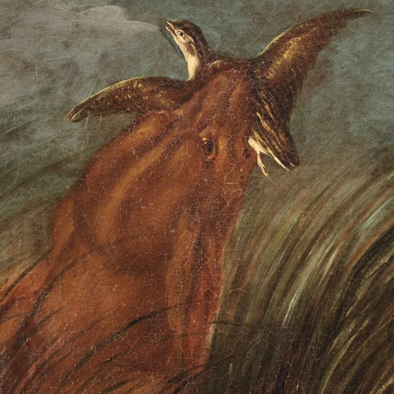 Landscape with hunting dogs and partridges, oil painting on canvas, 18th century 14