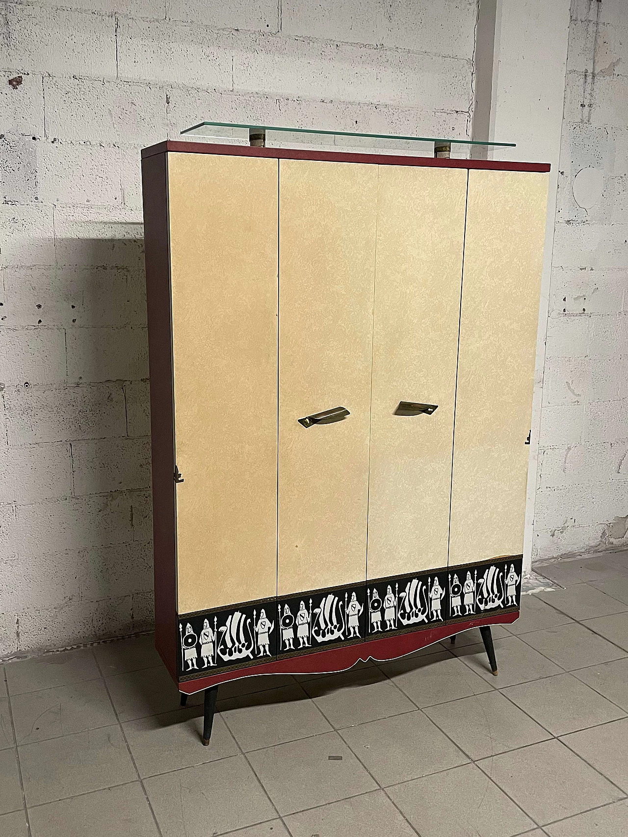 Guardaroba da ingresso in legno rivestito in skai, anni '50 2