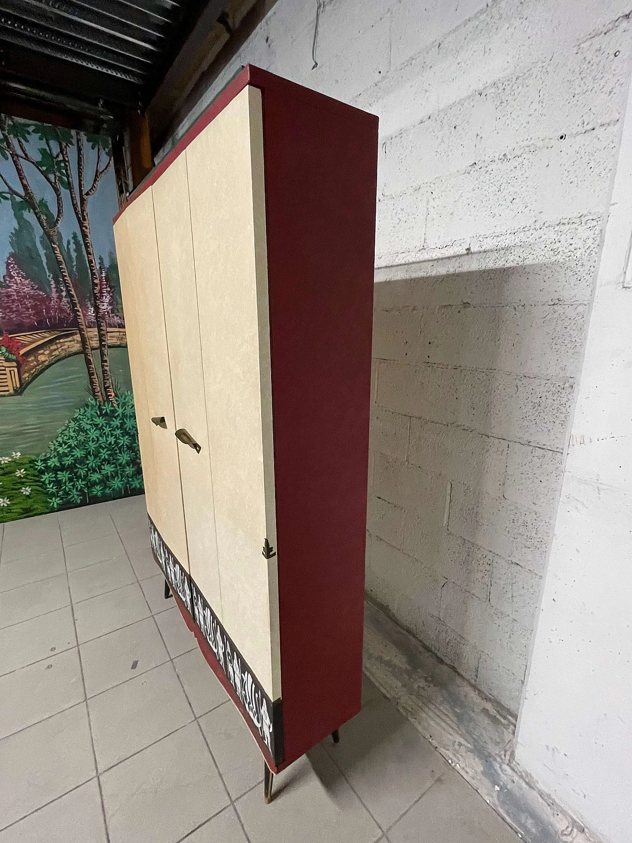 Guardaroba da ingresso in legno rivestito in skai, anni '50 15