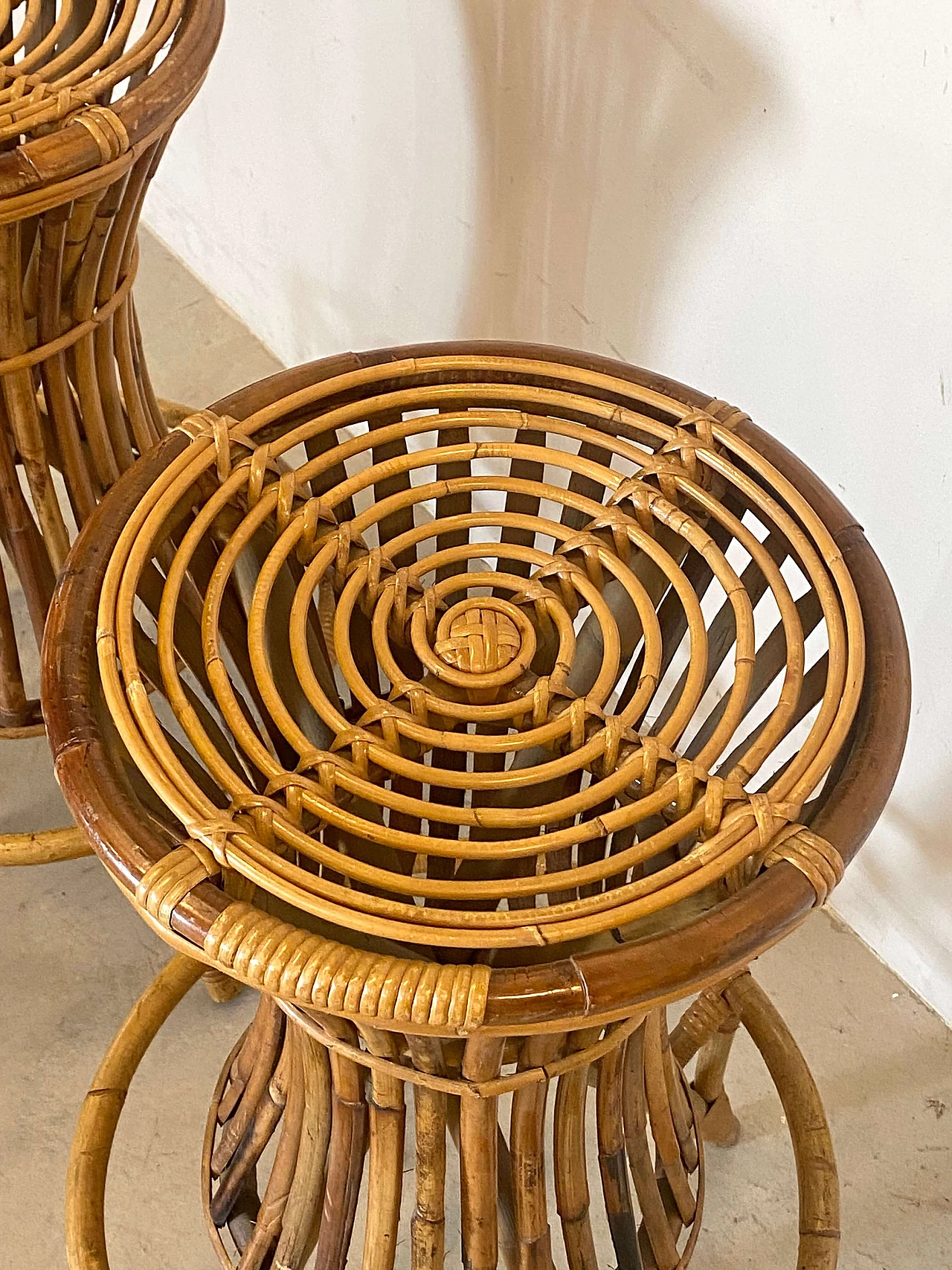 Pair of bamboo stools, 1970s 2