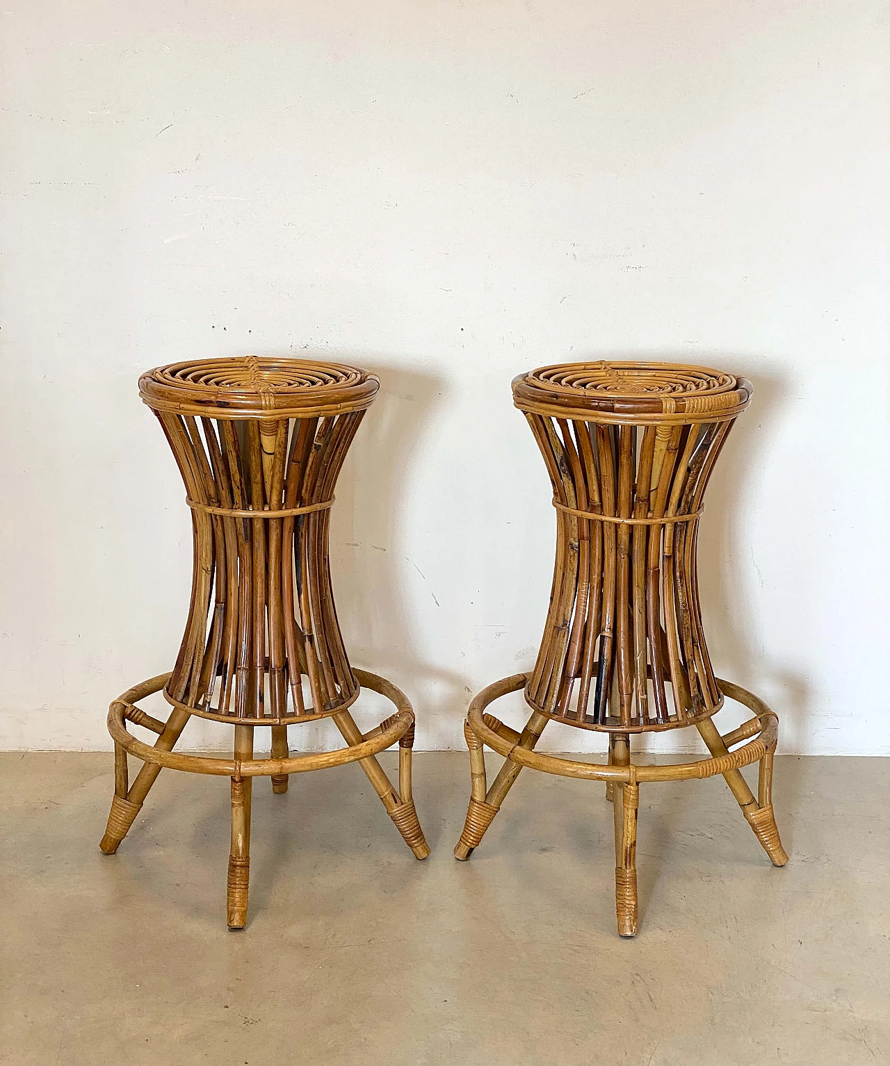 Pair of bamboo stools, 1970s 4