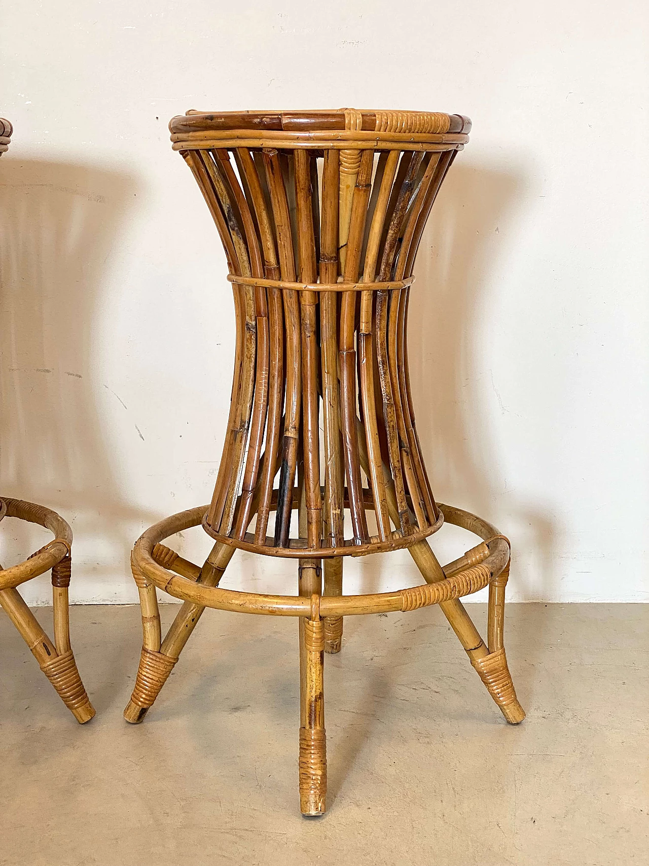 Pair of bamboo stools, 1970s 5