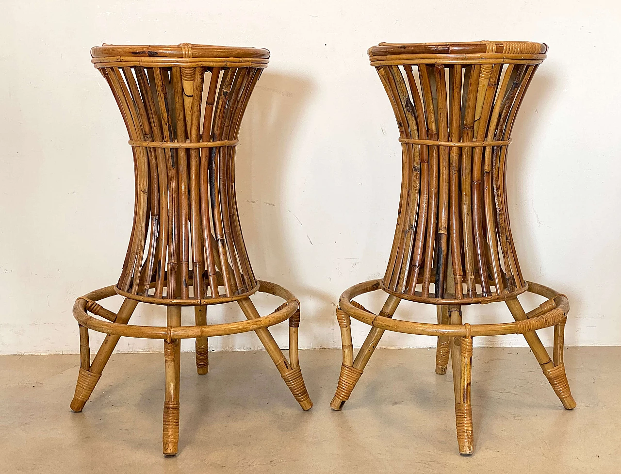 Pair of bamboo stools, 1970s 6