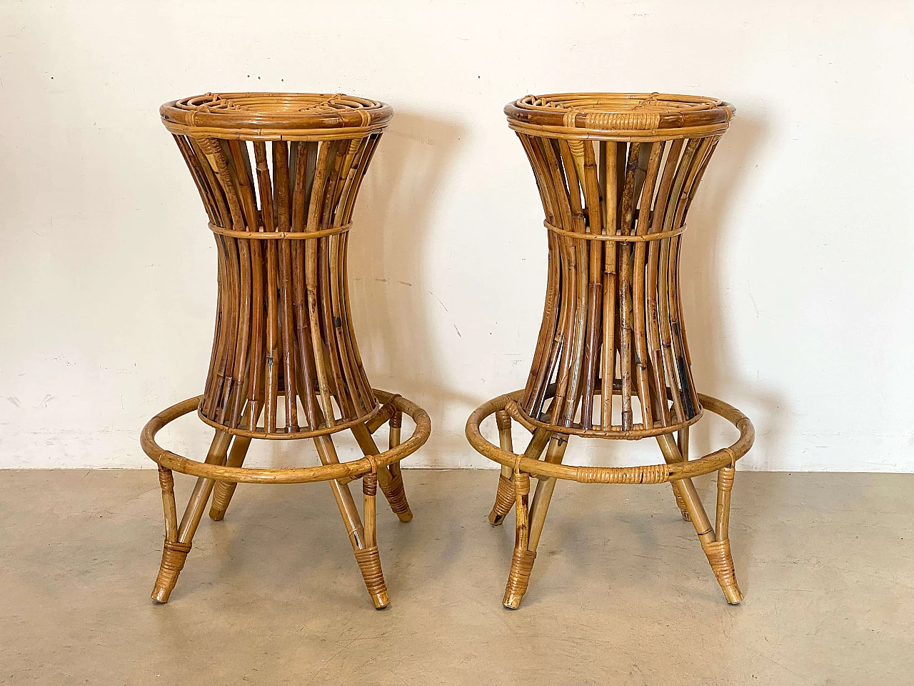 Pair of bamboo stools, 1970s 7