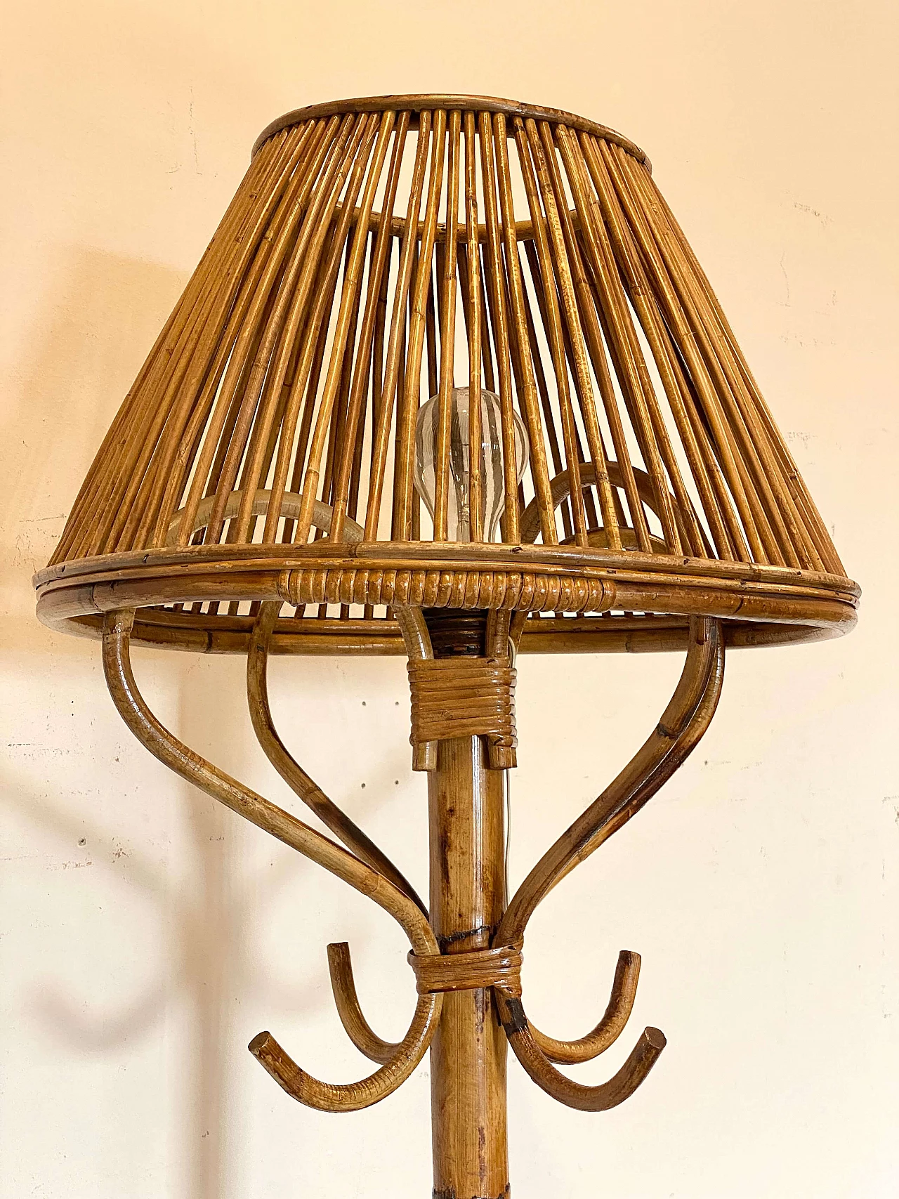 Cane and bamboo floor lamp, 1970s 6