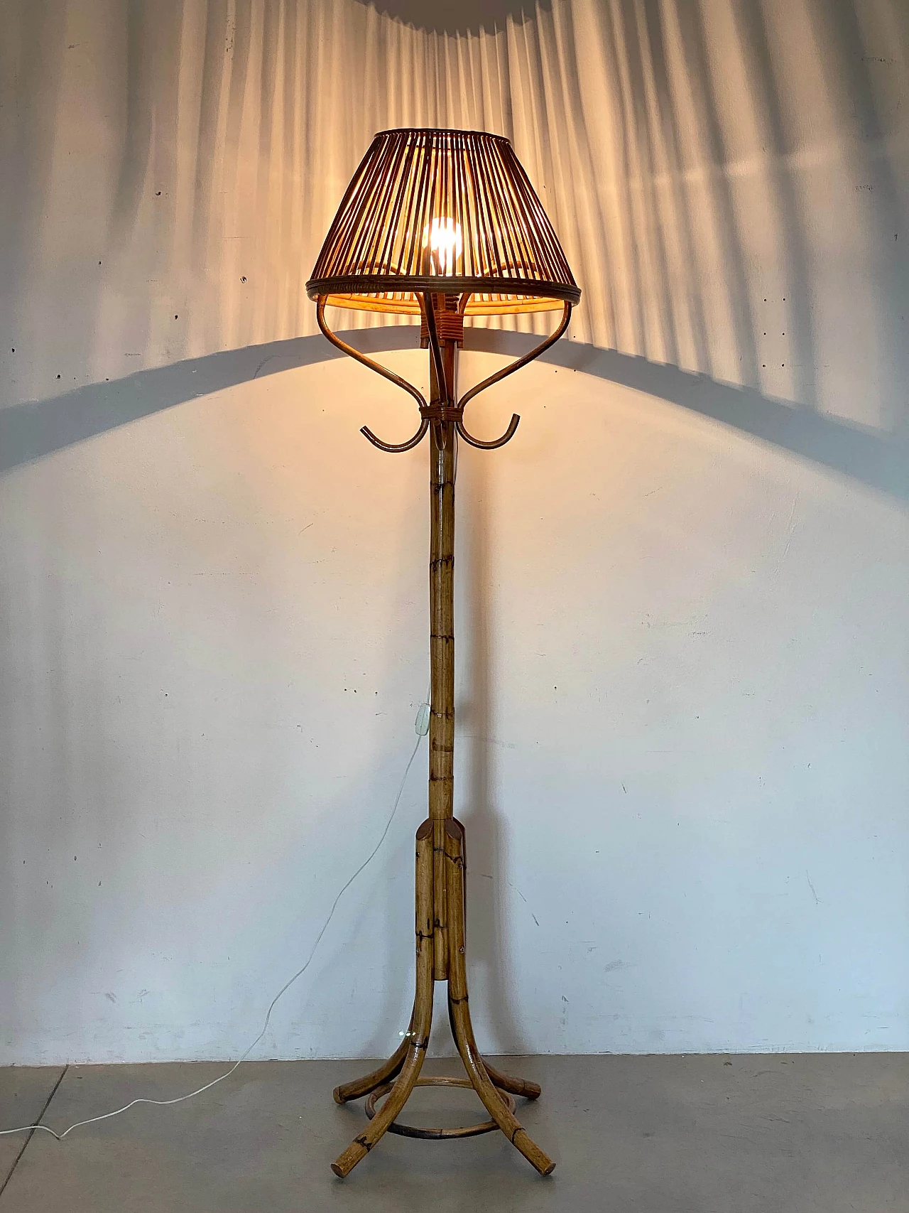 Cane and bamboo floor lamp, 1970s 8