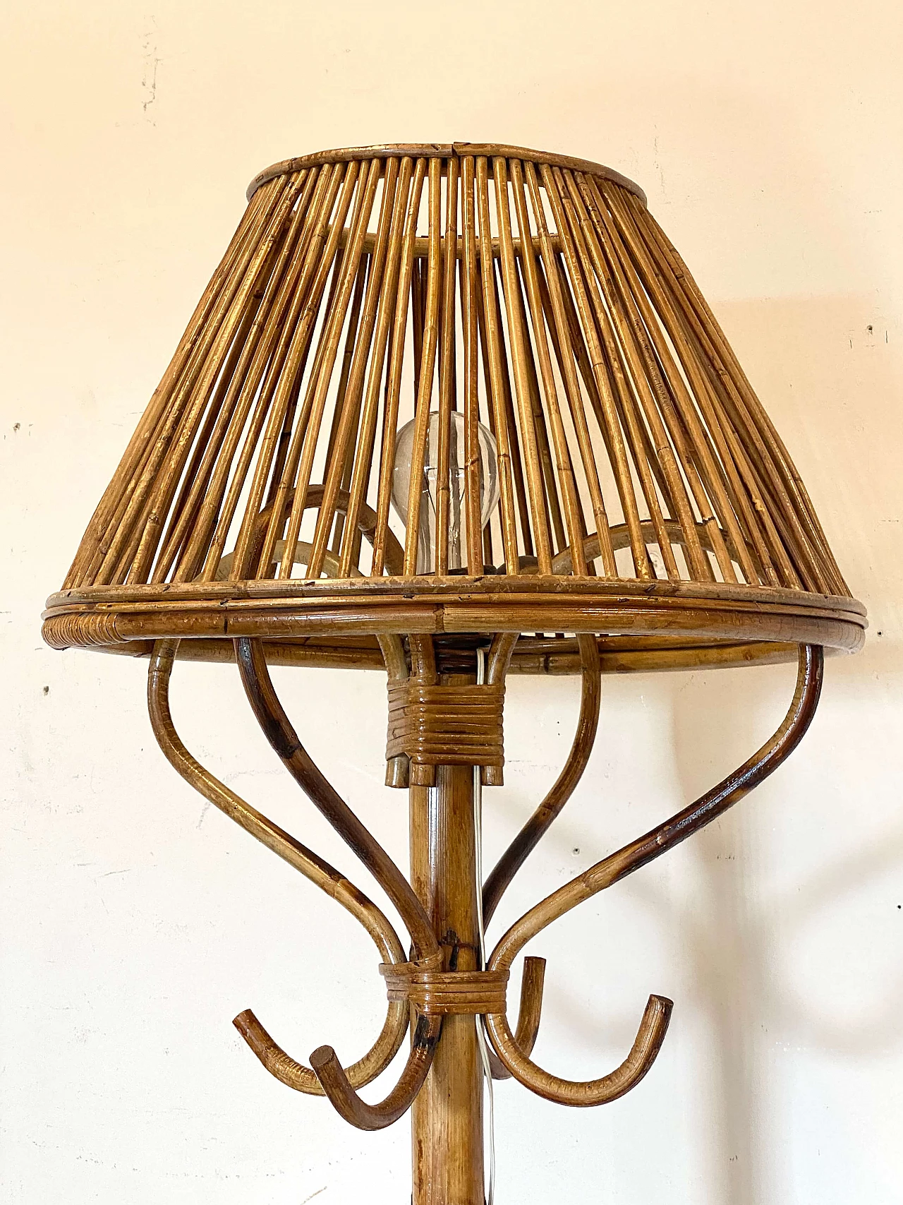 Cane and bamboo floor lamp, 1970s 11