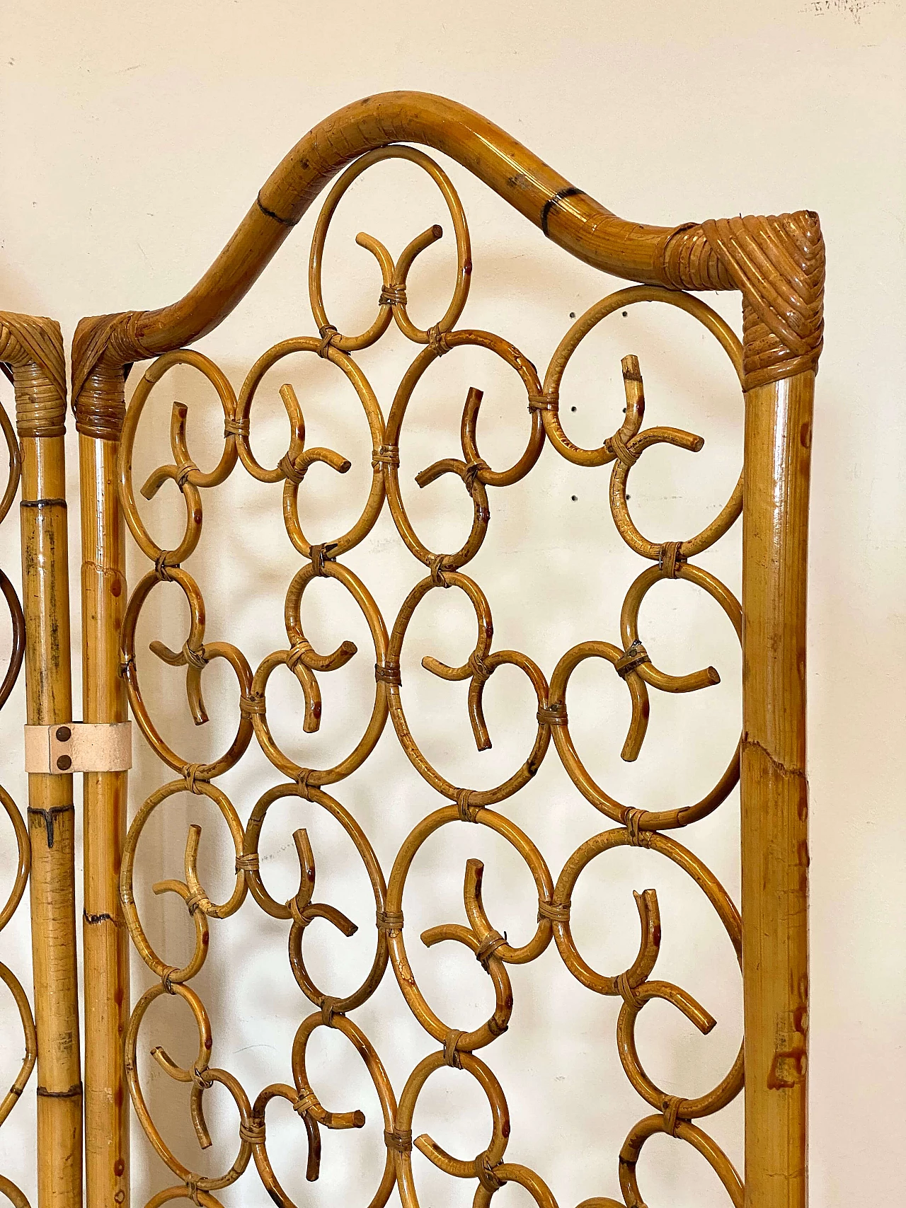 Paravento a tre ante in bambù, anni '70 2