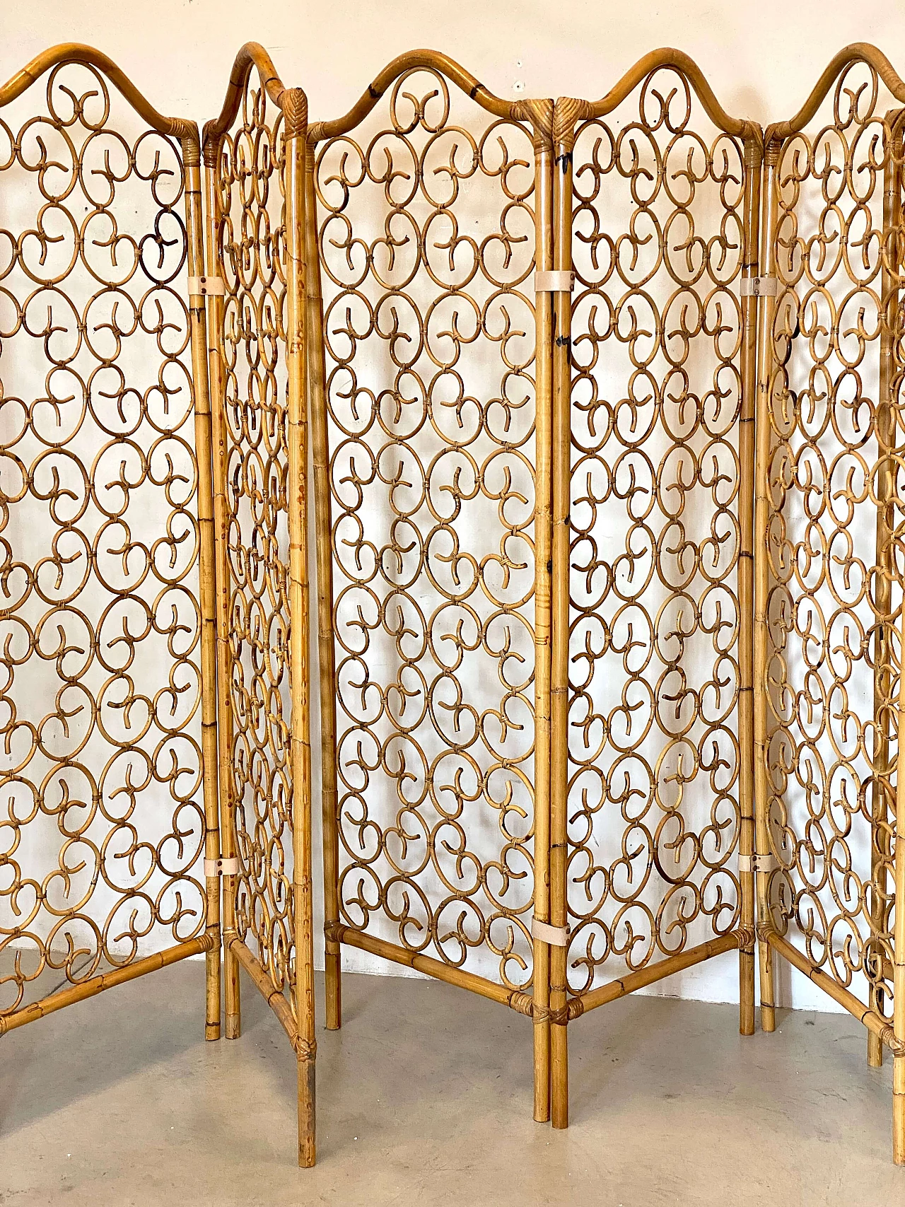 Paravento a tre ante in bambù, anni '70 5