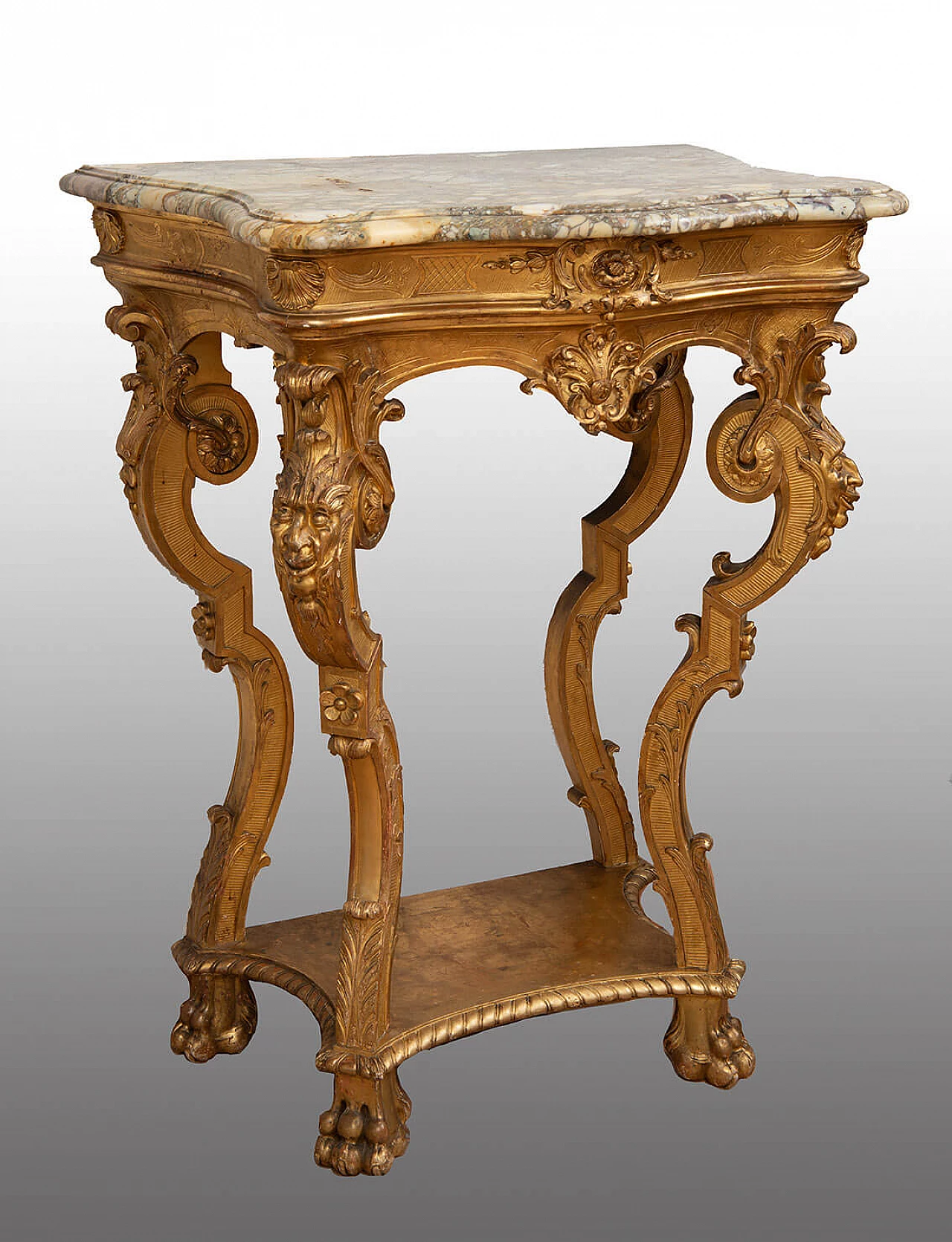 Louis XV console table in gilded and carved wood, late 18th century 1