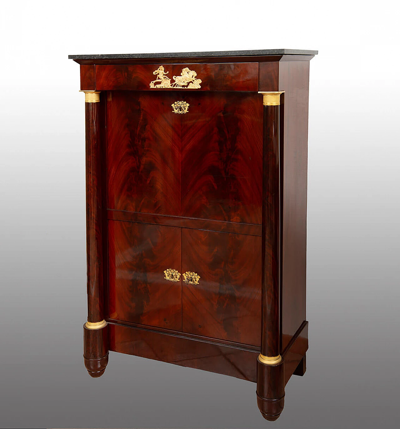 Mahogany feather Empire secrétaire with gilded bronze grafts, 19th century 1