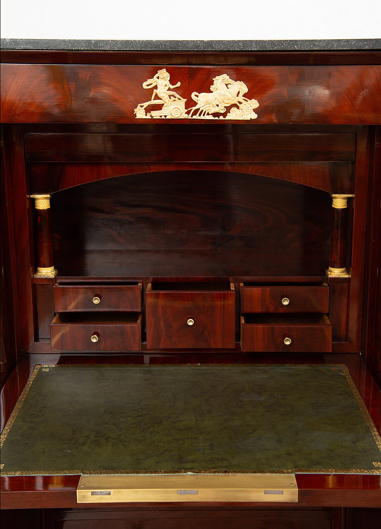 Mahogany feather Empire secrétaire with gilded bronze grafts, 19th century 2