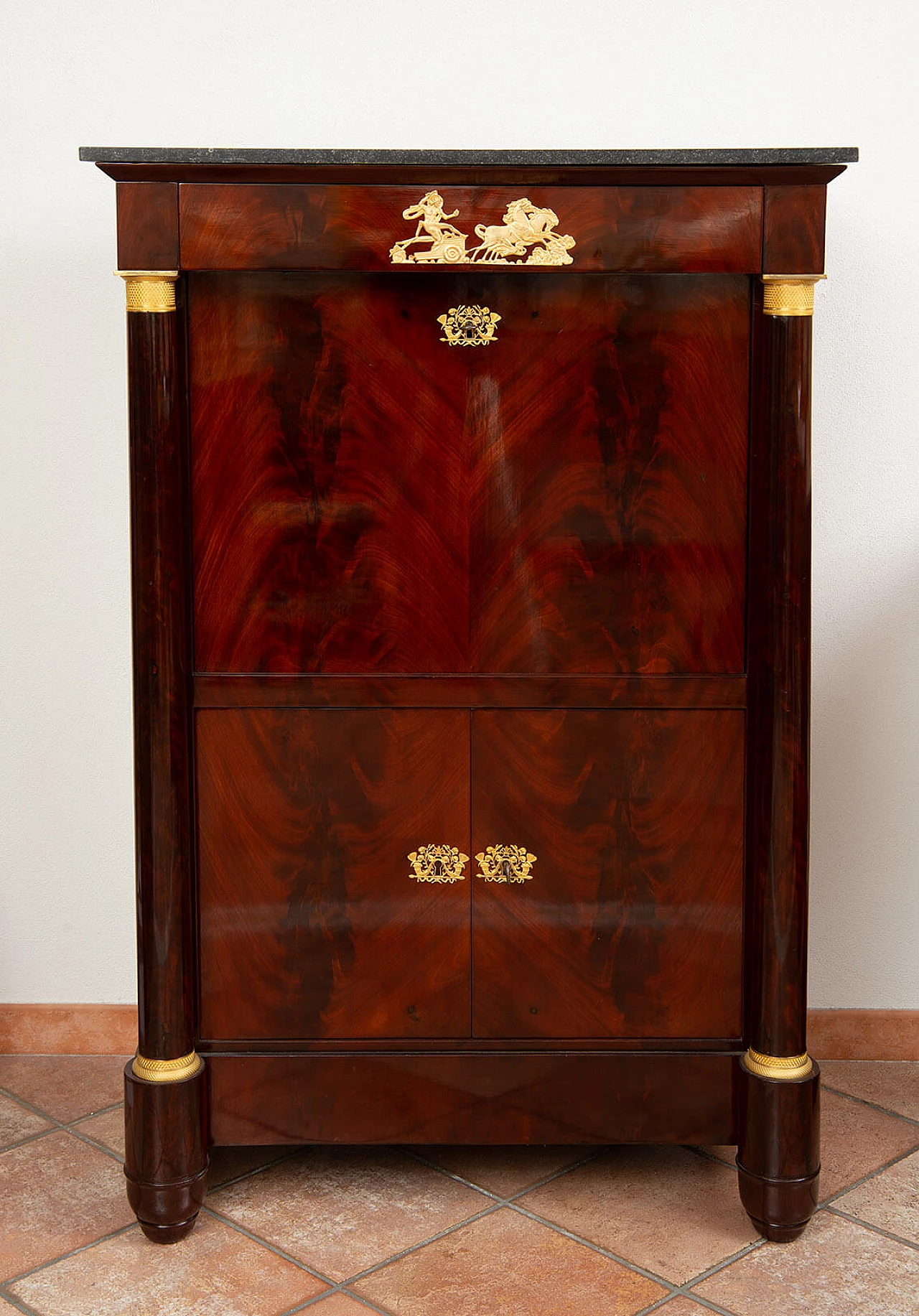 Mahogany feather Empire secrétaire with gilded bronze grafts, 19th century 9