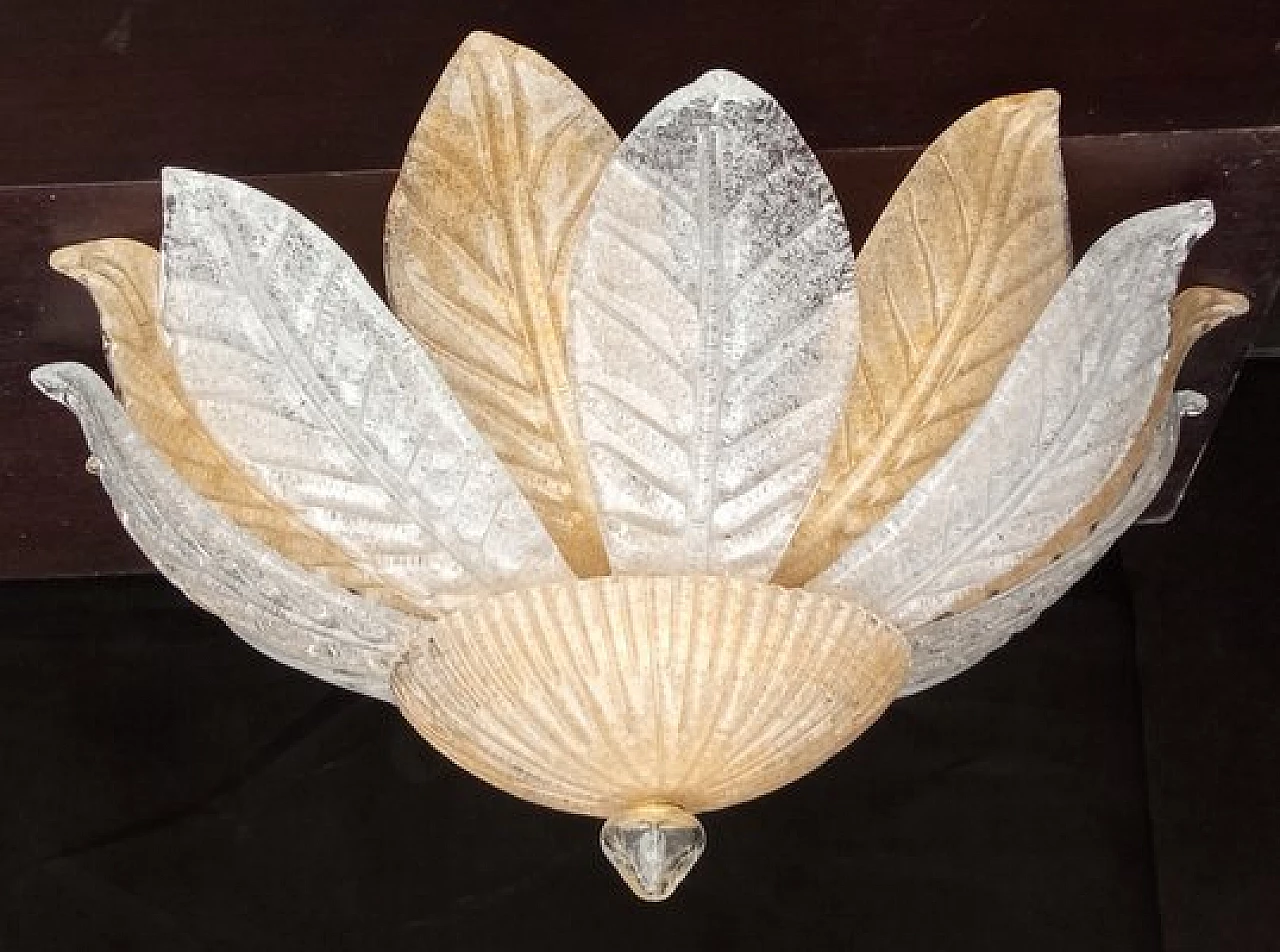 Transparent and amber Murano glass chandelier, 1990s 1