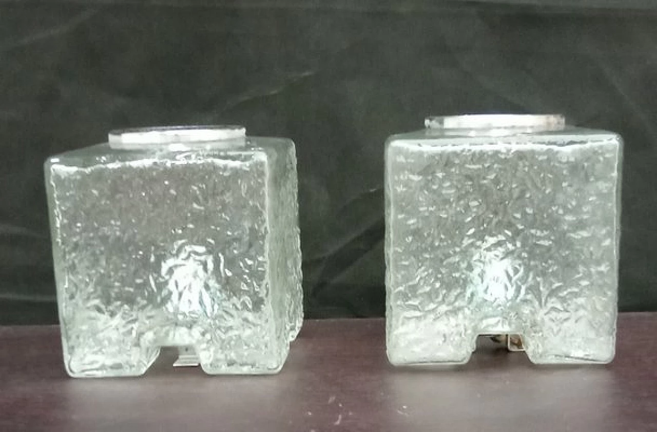 Pair of Murano glass cube ceiling lamps by Toni Zuccheri for Veart, 1970s 2