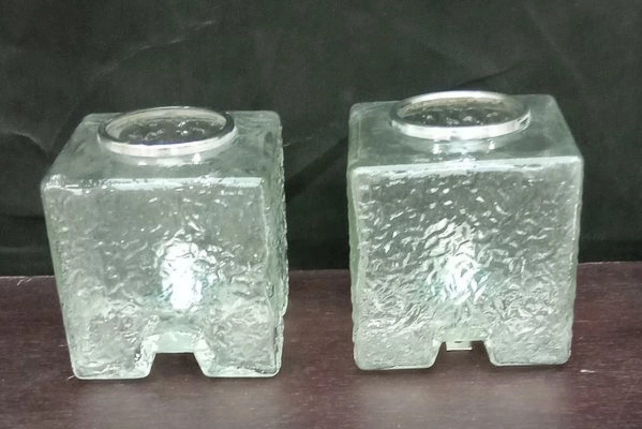 Pair of Murano glass cube ceiling lamps by Toni Zuccheri for Veart, 1970s 9