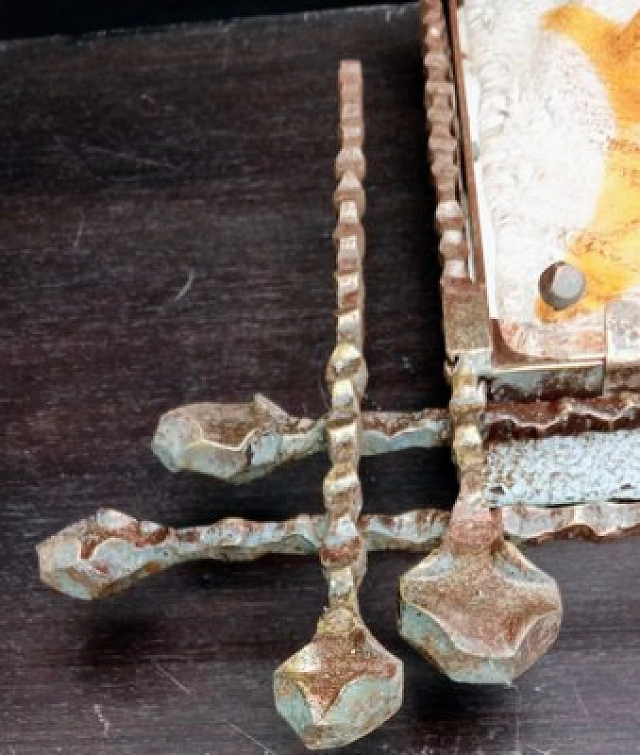 Lampada da soffitto in vetro con struttura in ferro battuto e finitura in bronzo, anni '70 6