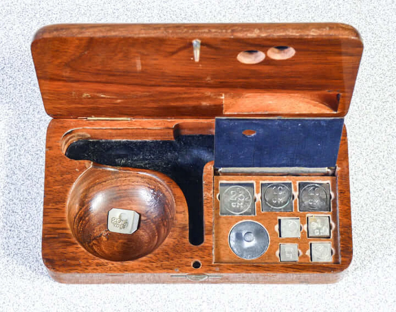 Precision balance with weights and wood case, early 20th century 5