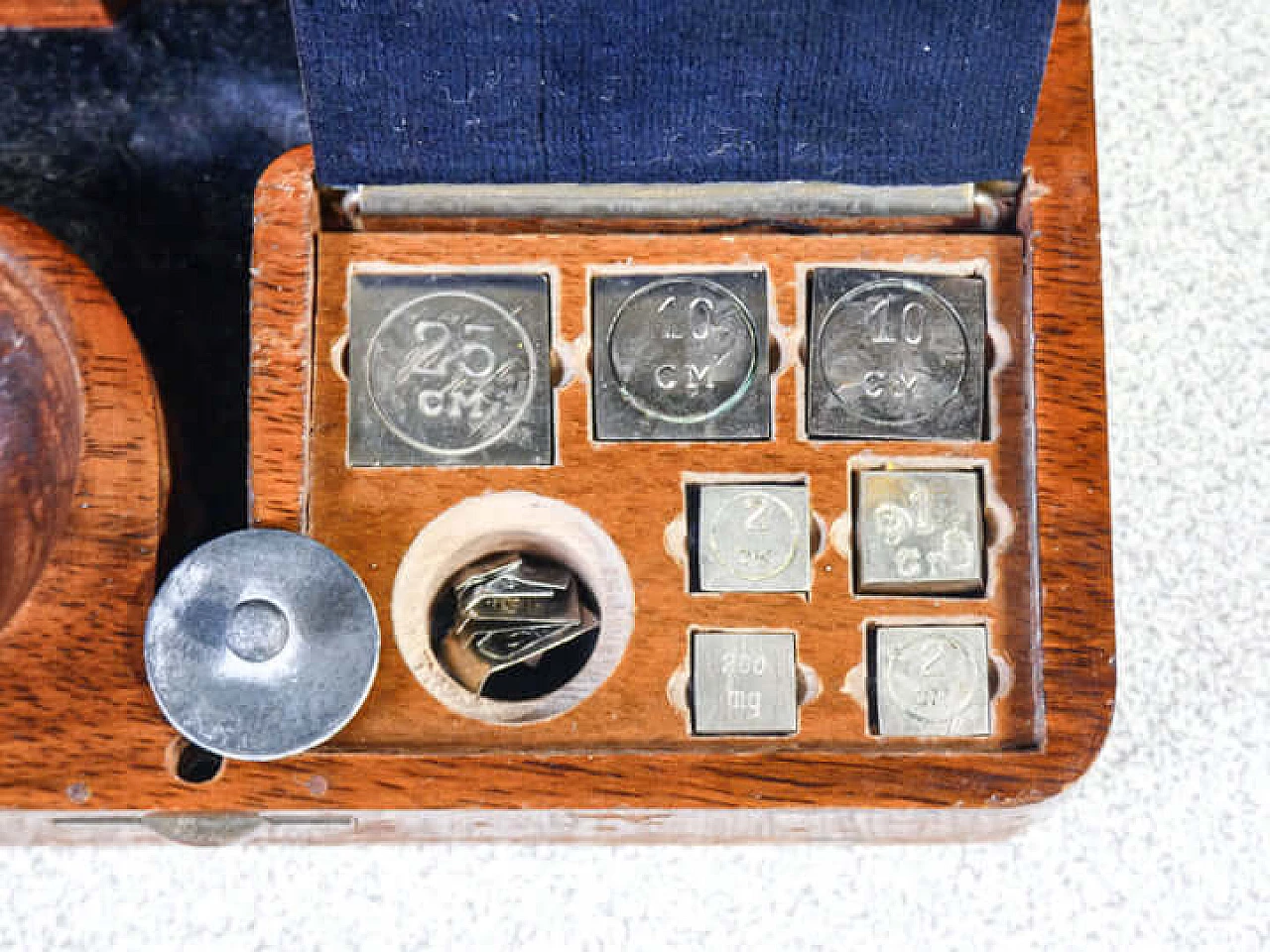 Precision balance with weights and wood case, early 20th century 6