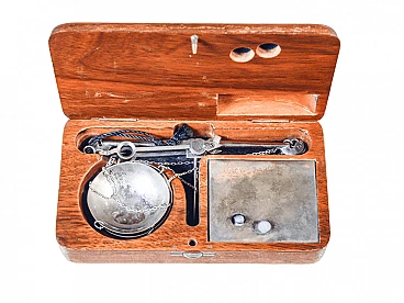 Precision balance with weights and wood case, early 20th century