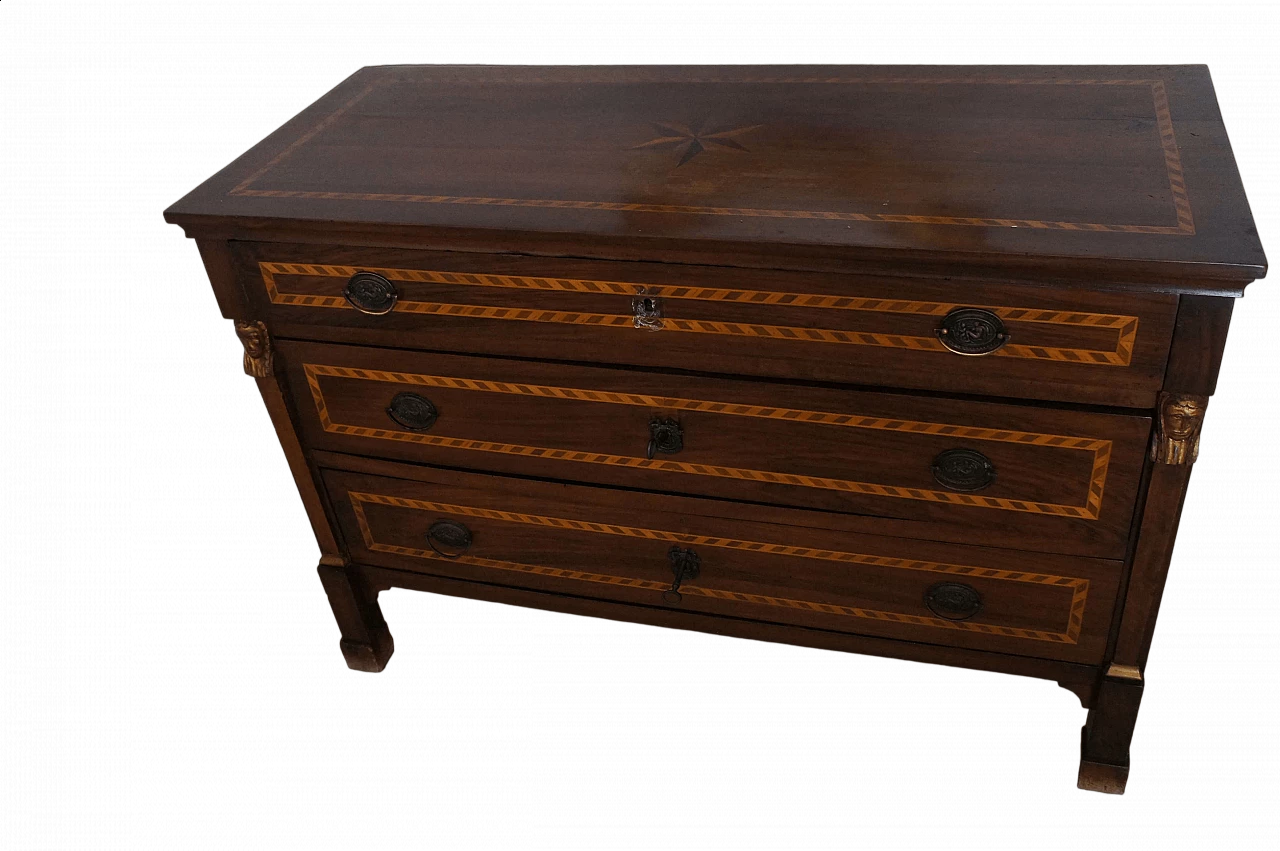 Cassettone Luigi XVI in noce intarsiato, '800 15