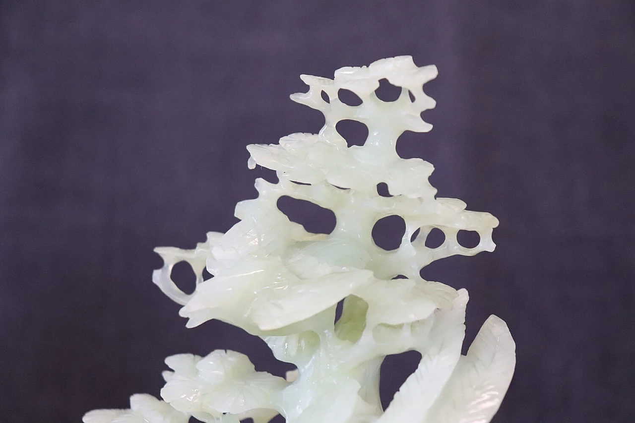 Chinese carved jade tree and bird sculpture with wood base 2