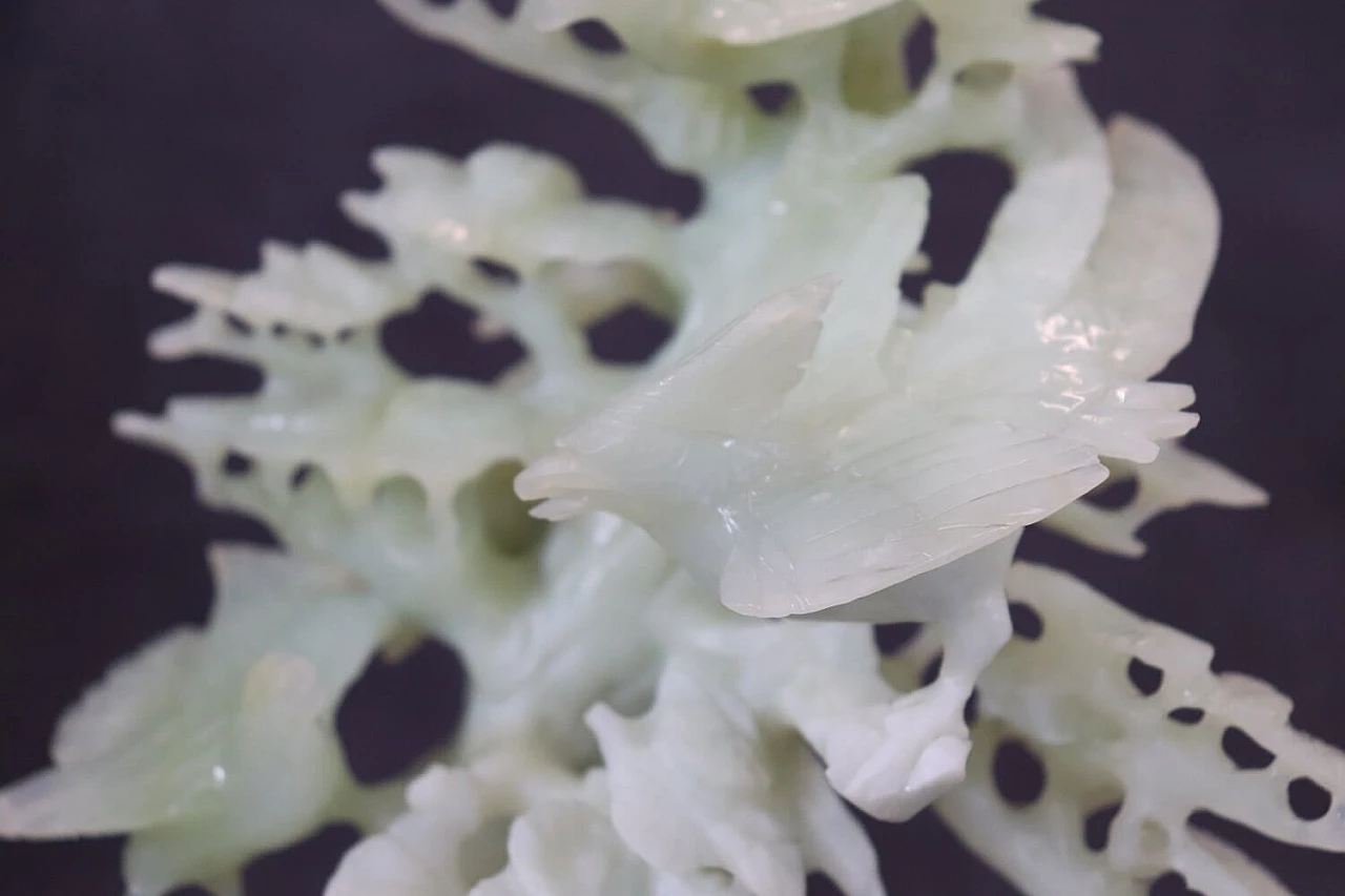 Chinese carved jade tree and bird sculpture with wood base 3