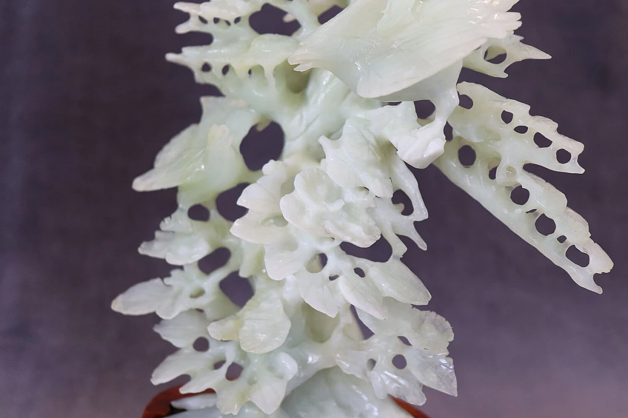 Chinese carved jade tree and bird sculpture with wood base 4