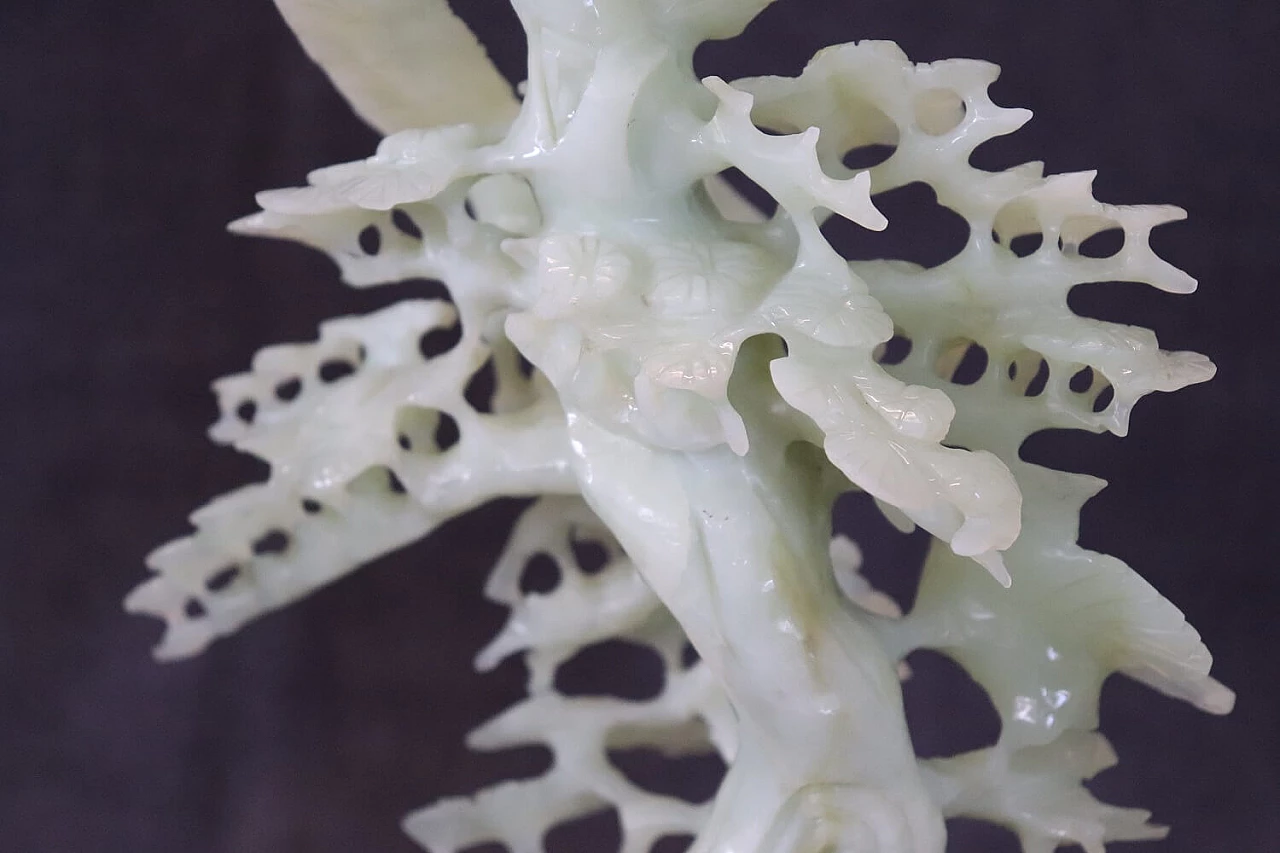 Chinese carved jade tree and bird sculpture with wood base 10