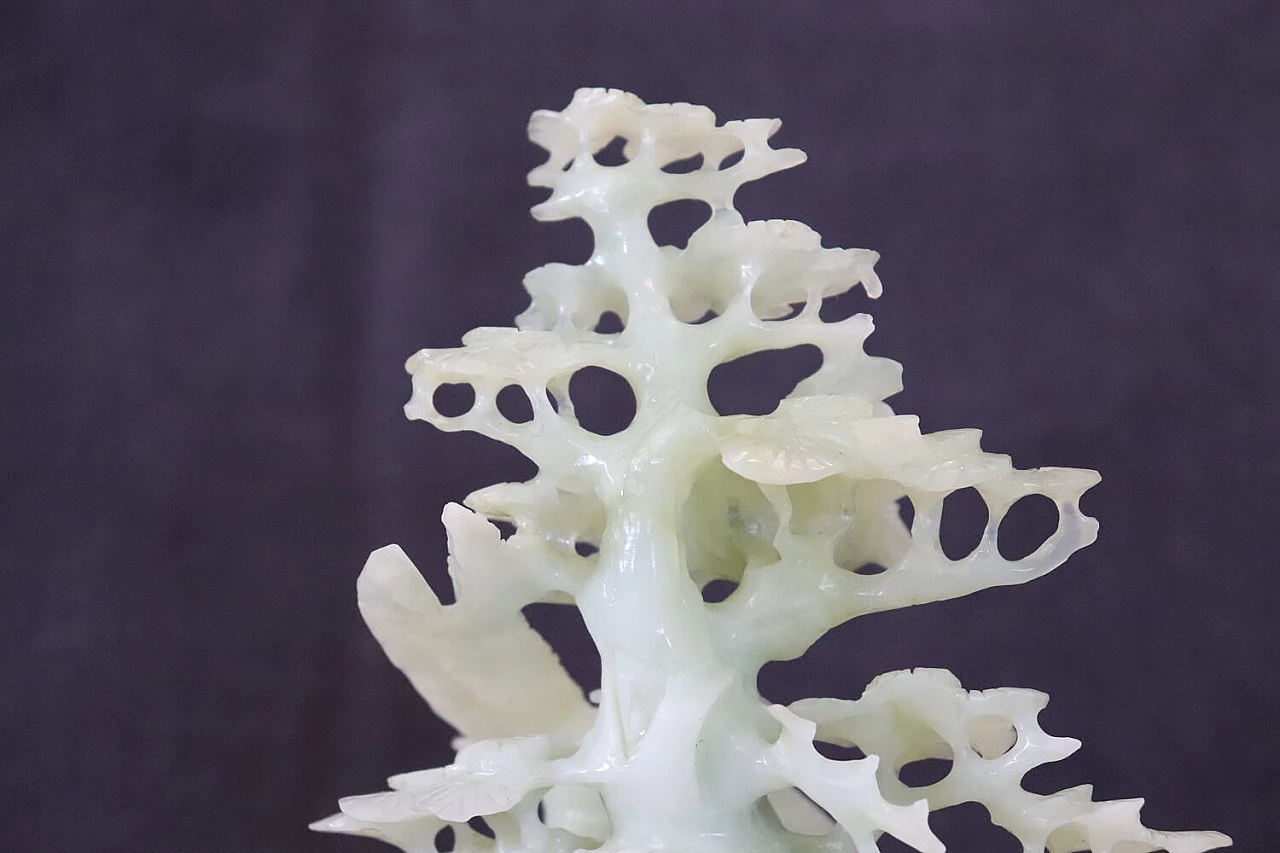 Chinese carved jade tree and bird sculpture with wood base 11