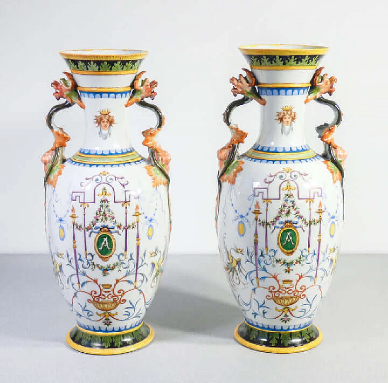 Pair of painted ceramic vases by Palmira Andreis, 1887 1