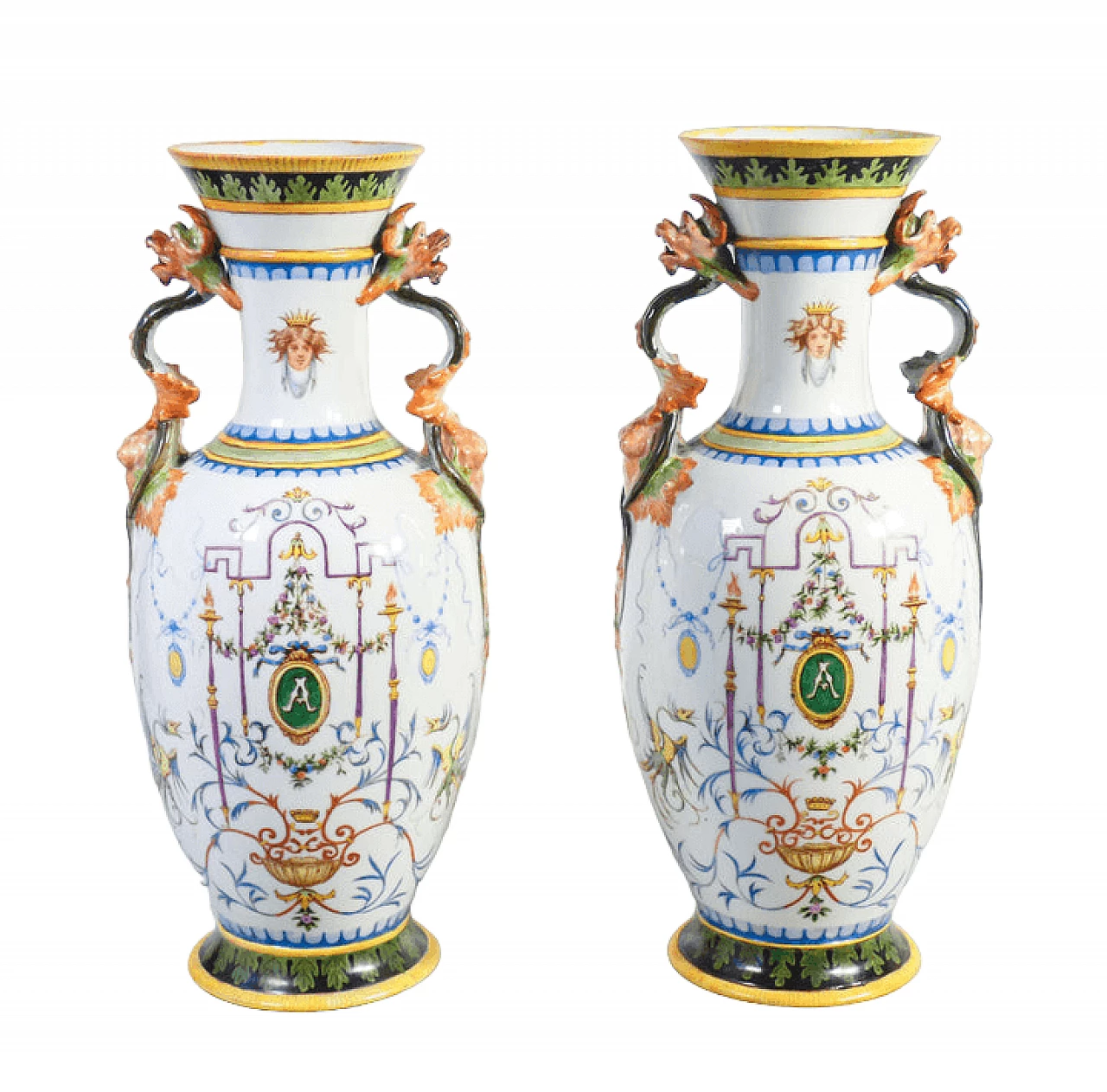 Pair of painted ceramic vases by Palmira Andreis, 1887 10