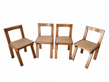 4 Oak chairs with Vienna straw seats, 1980s